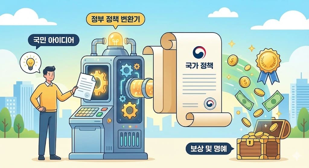 2026 국민 아이디어 공모제 프로세스 - 아이디어가 정책과 보상으로 변하는 과정 인포그래픽