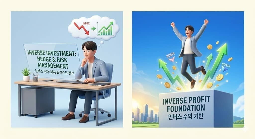 인버스 투자 방법 2026 가이드 미-이란 전쟁 조정장 헤지 및 리스크 관리 인포그래픽