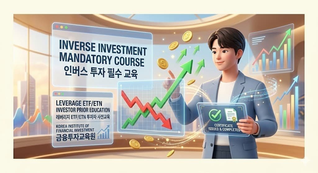 인버스 투자 방법 2026 가이드 금융투자교육원 필수 사전 교육 이수 및 수료증 발급 인포그래픽